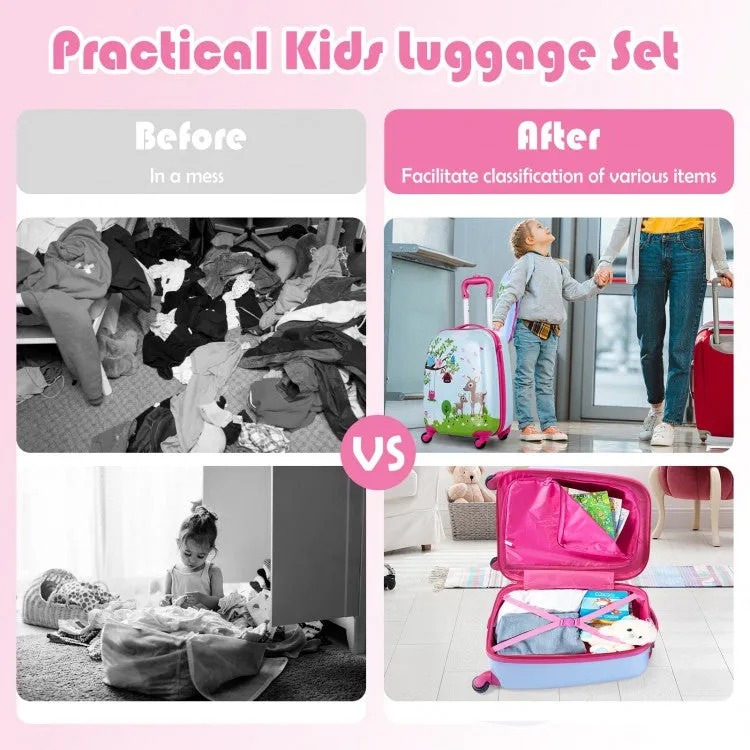 2 Pieces 12 Inch 16 Inch Kids Luggage Set with Backpack and Suitcase - Deer