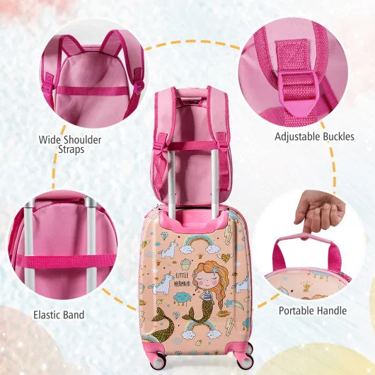 2PC Kids Luggage Set Rolling Suitcase & Backpack-Pink