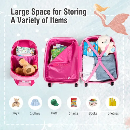 2PC Kids Luggage Set Rolling Suitcase & Backpack-Pink