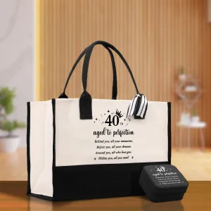 40th Aged Of Perfection Cotton Canvas Tote Bag 60th Birthday Gift For Women 40th Birthday Celebration Party Gift