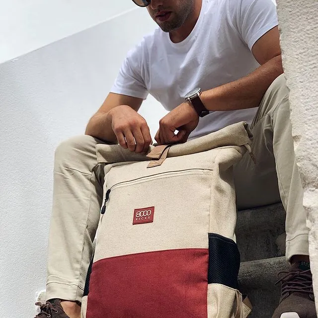 8000 KICKS | Everyday Backpack in Beige|Red Hemp