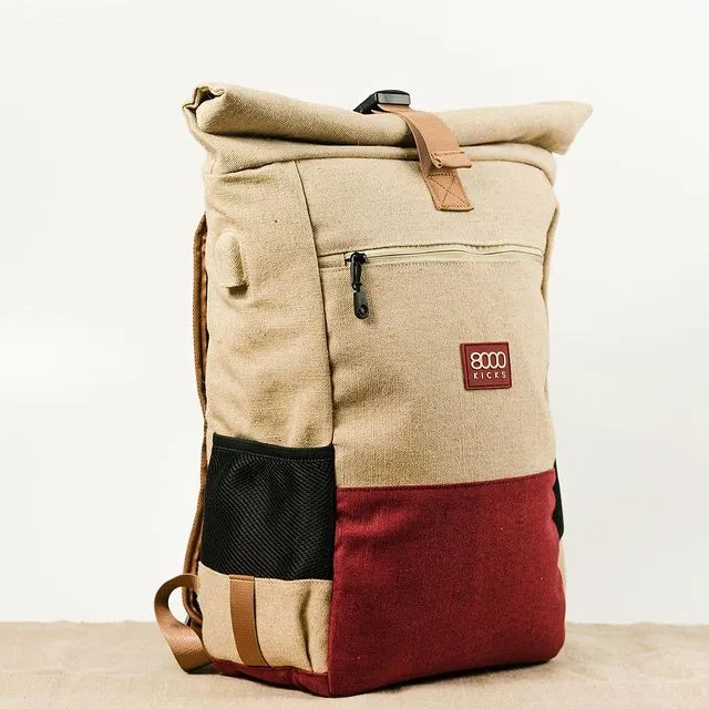 8000 KICKS | Everyday Backpack in Beige|Red Hemp