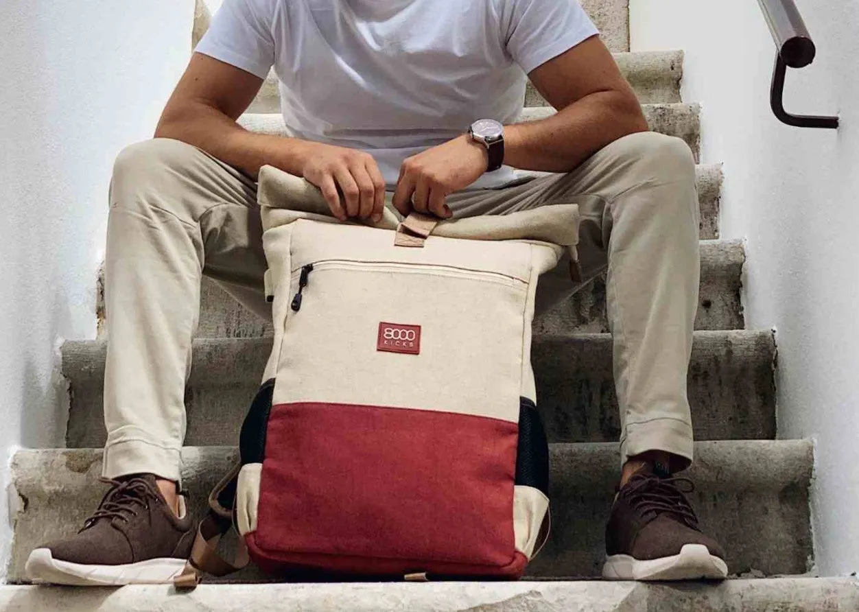 8000 KICKS | Everyday Backpack in Beige|Red Hemp