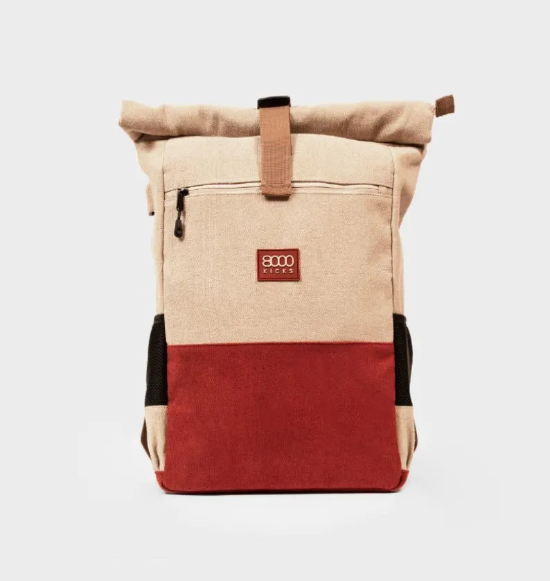 8000 KICKS | Everyday Backpack in Beige|Red Hemp