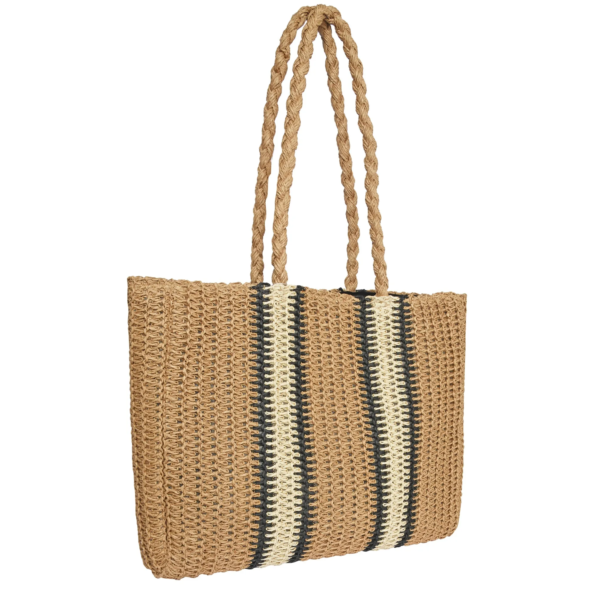 Accessorize London Women's Cream Raffia Fabric Double Stripe Shopper