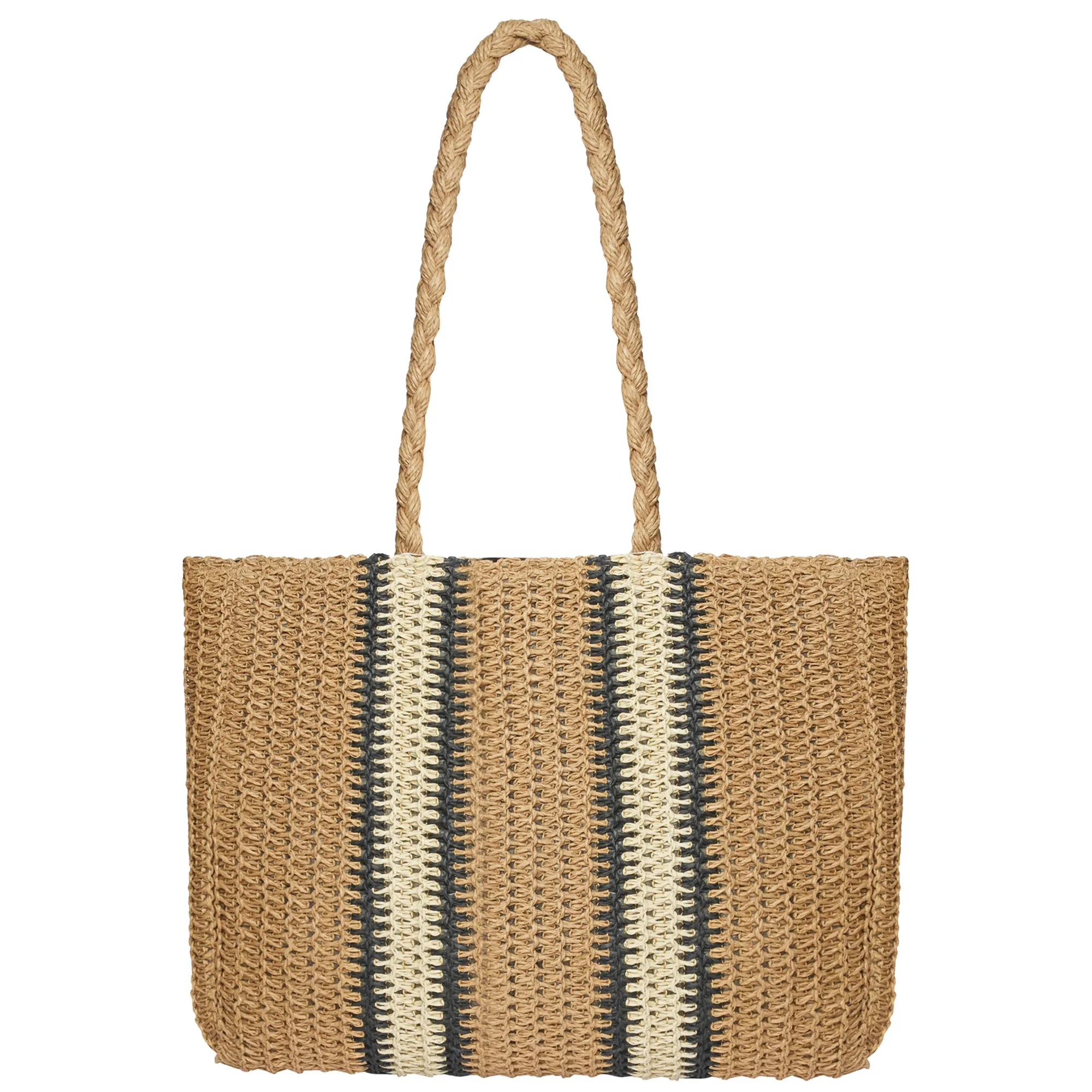 Accessorize London Women's Cream Raffia Fabric Double Stripe Shopper