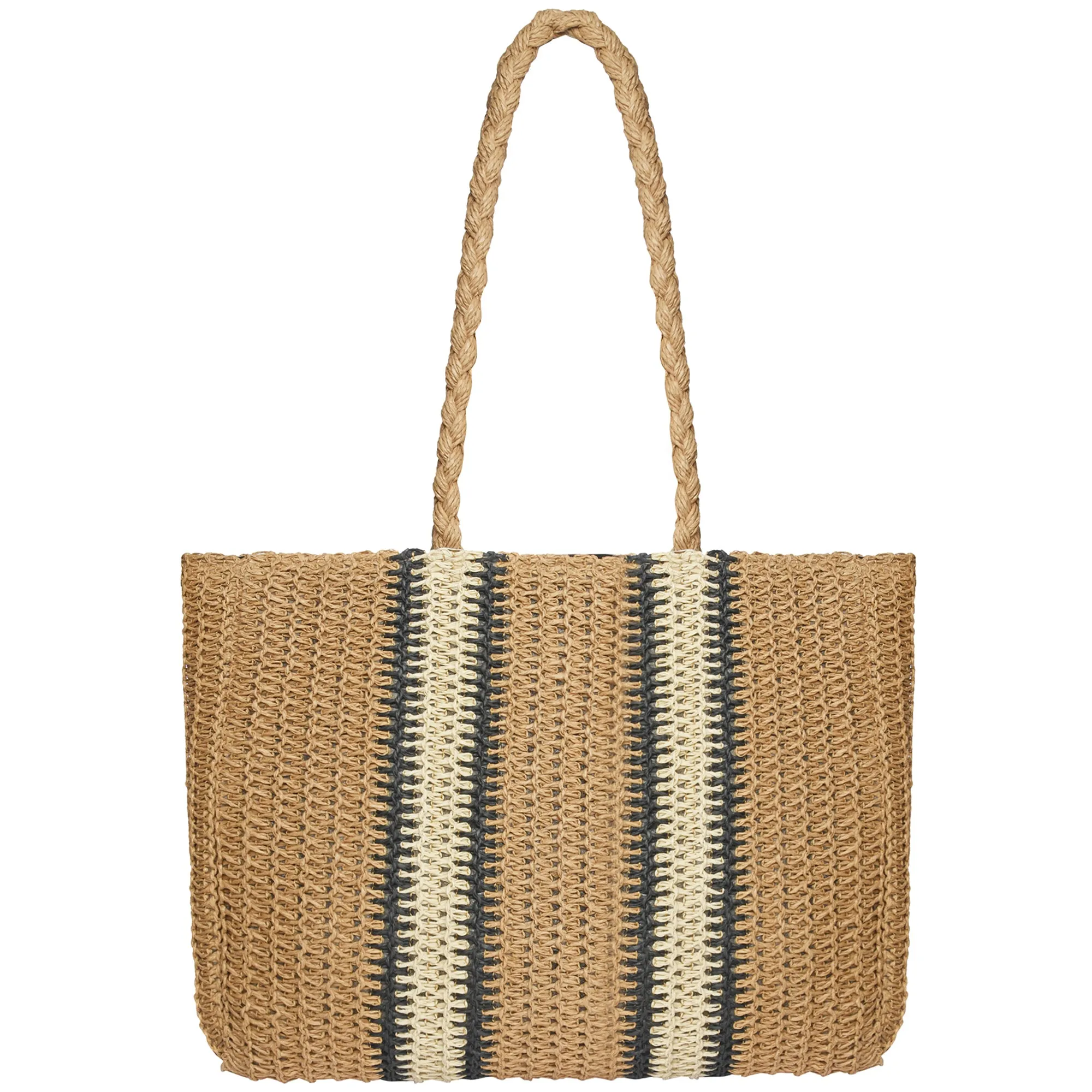 Accessorize London Women's Cream Raffia Fabric Double Stripe Shopper