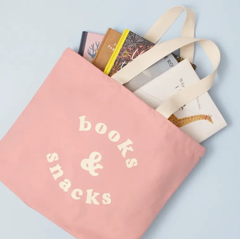 Alphabet Bags Canvas Bag - Books & Snacks - Blush Pink