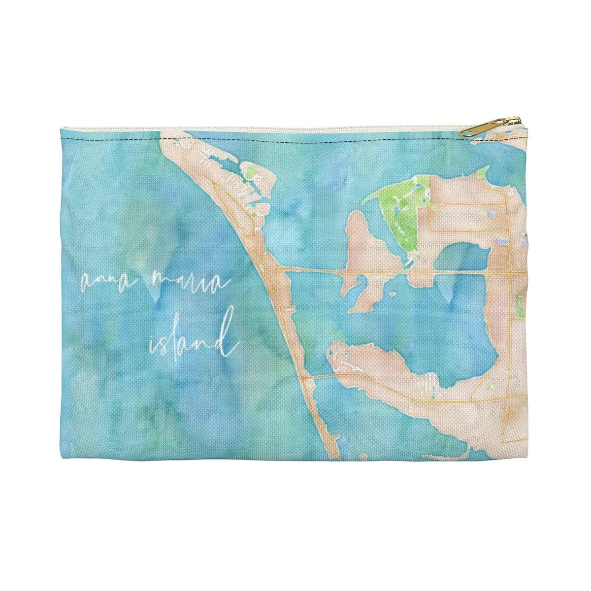 Anna Maria Island Watercolor Map Accessory Pouch with Tranquil Waters Back