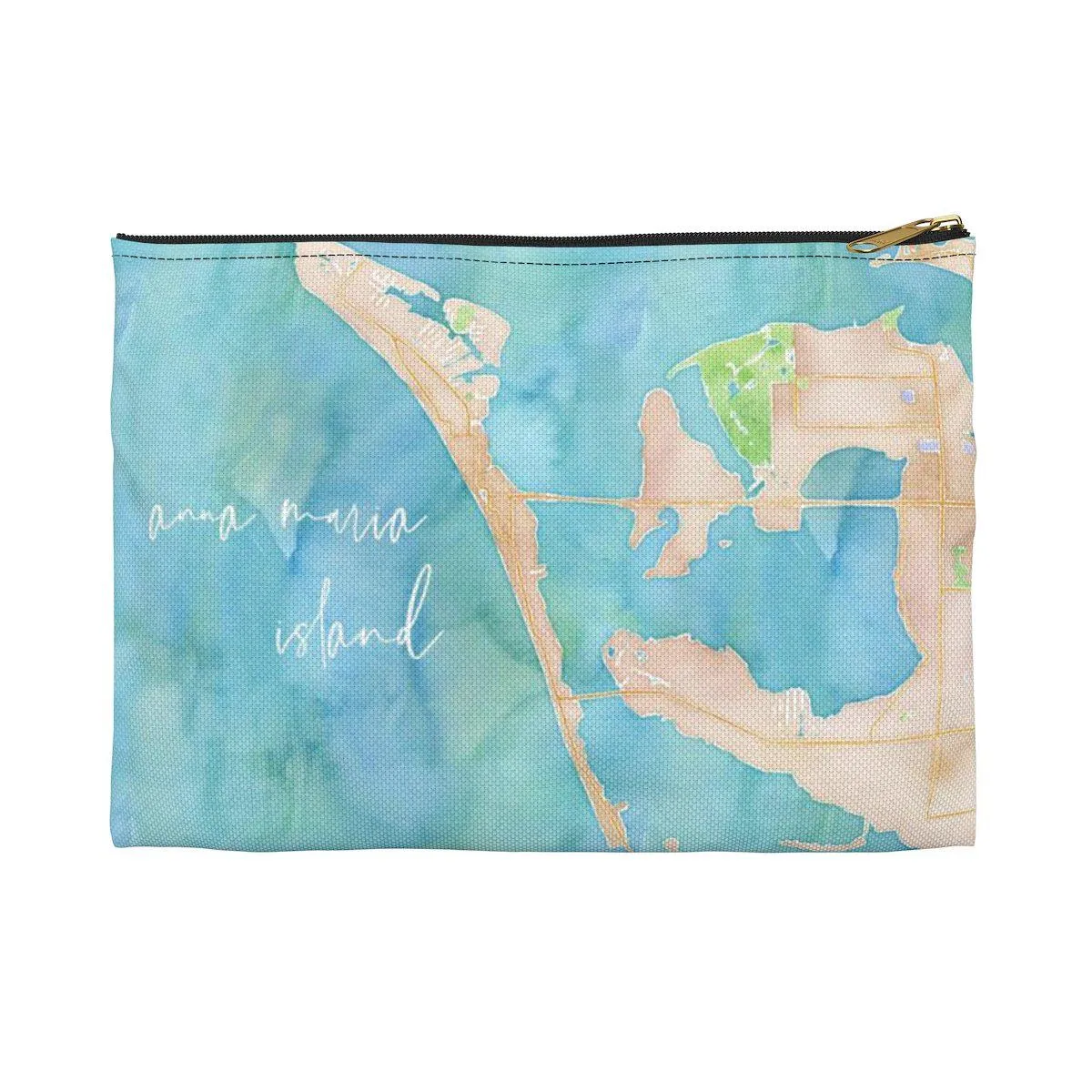 Anna Maria Island Watercolor Map Accessory Pouch with Tranquil Waters Back