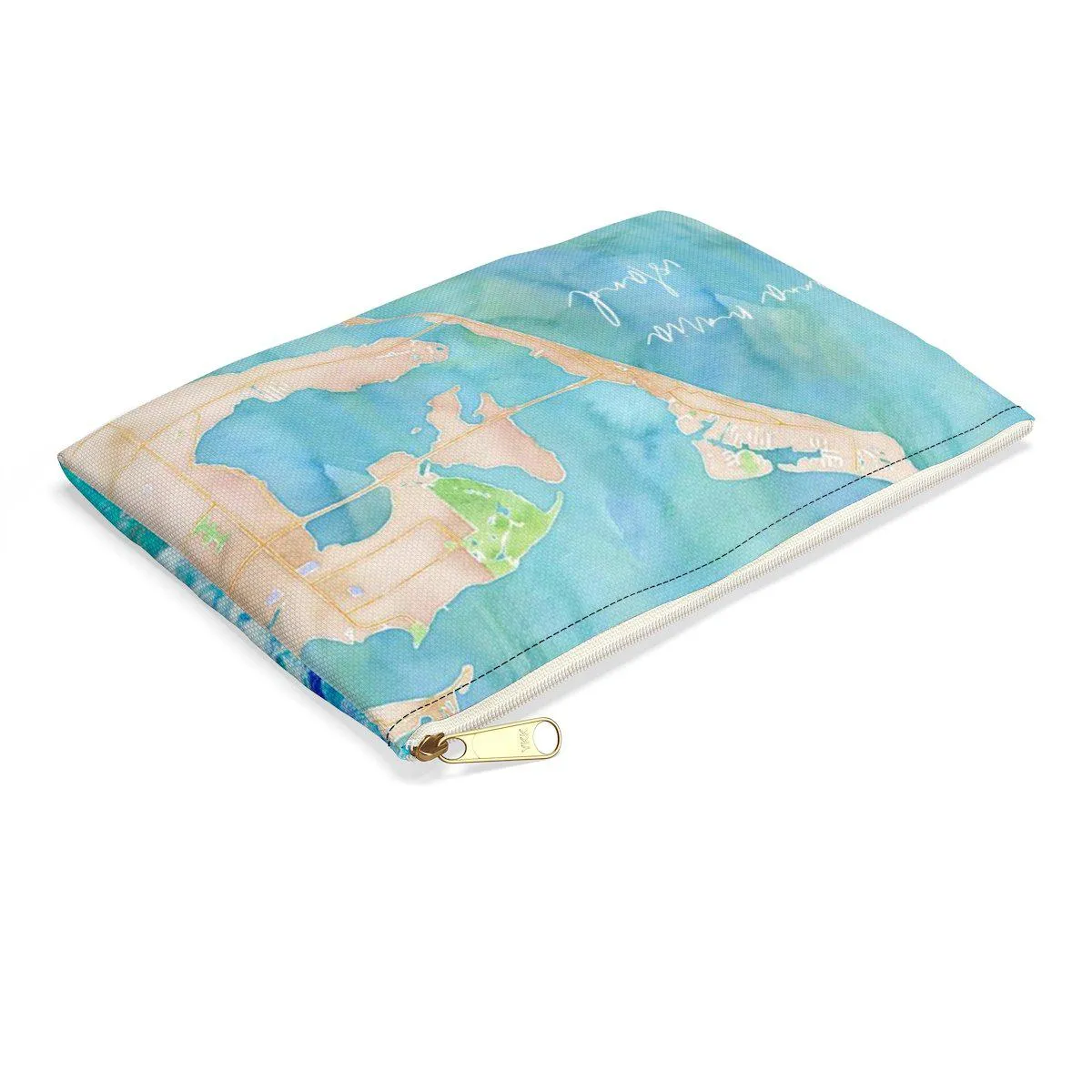 Anna Maria Island Watercolor Map Accessory Pouch with Tranquil Waters Back