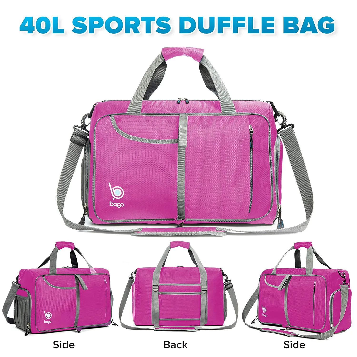 Bago Gym Bags for Women and Men - Packable Sports Duffle Bag for Women with Shoe & Wet Compartment