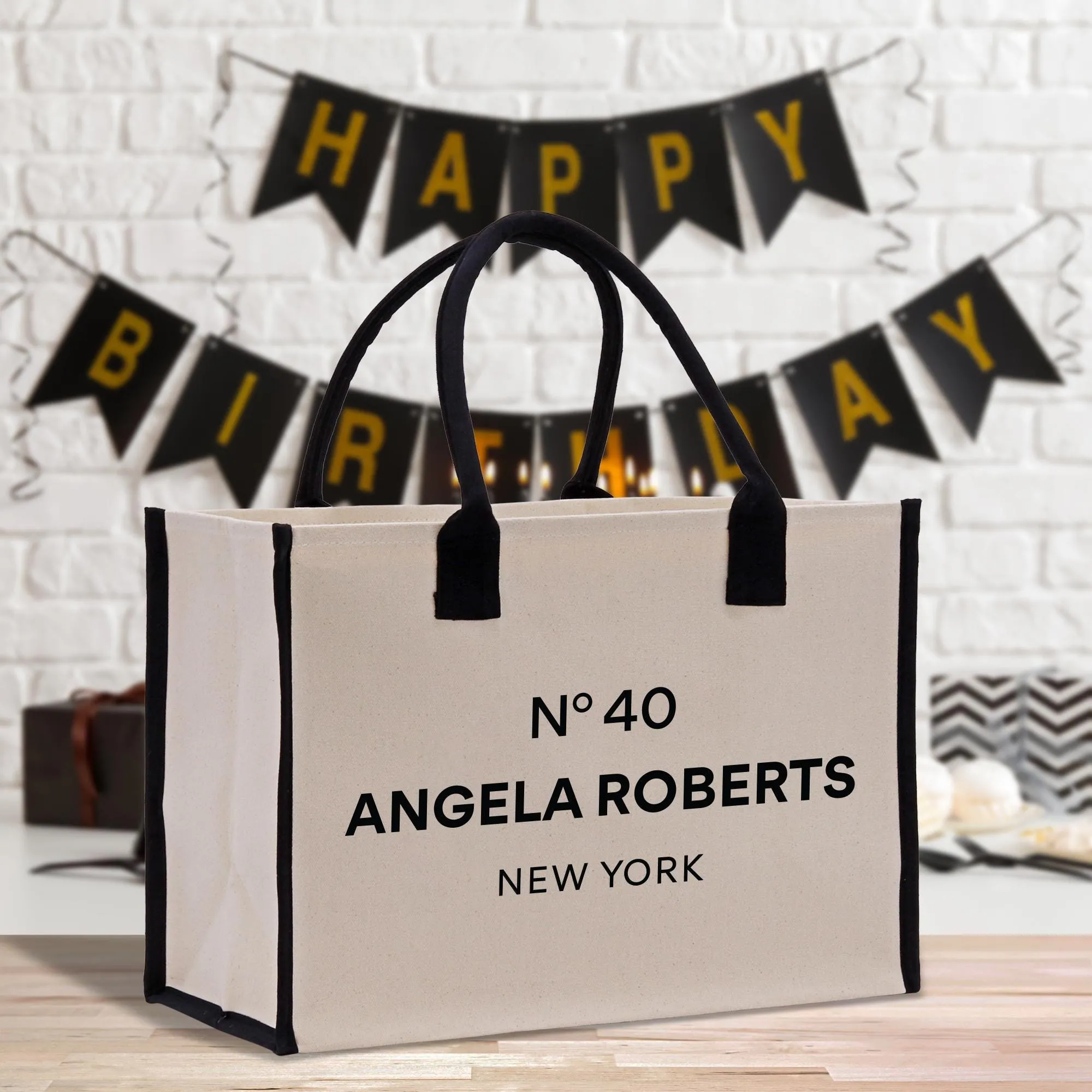 Birthday Celebration Personalized Gift Canvas Tote Bag with Name and State 40th 50th Custom Birthday Gift Bag for Her (BDT1040)