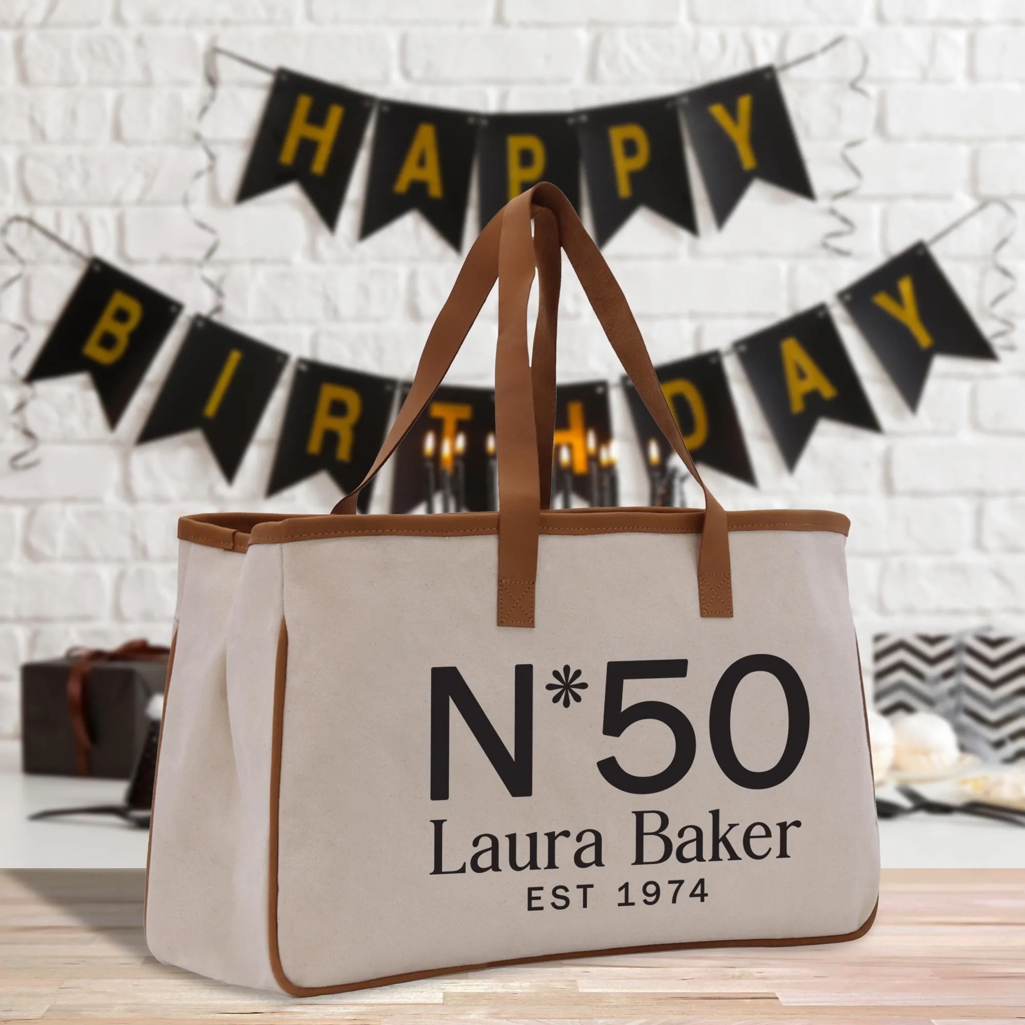 Birthday Celebration Personalized Gift Canvas Tote Bag with Name and State 40th 50th Tote Bag for Her Custom Birthday Gift (BDT1028)