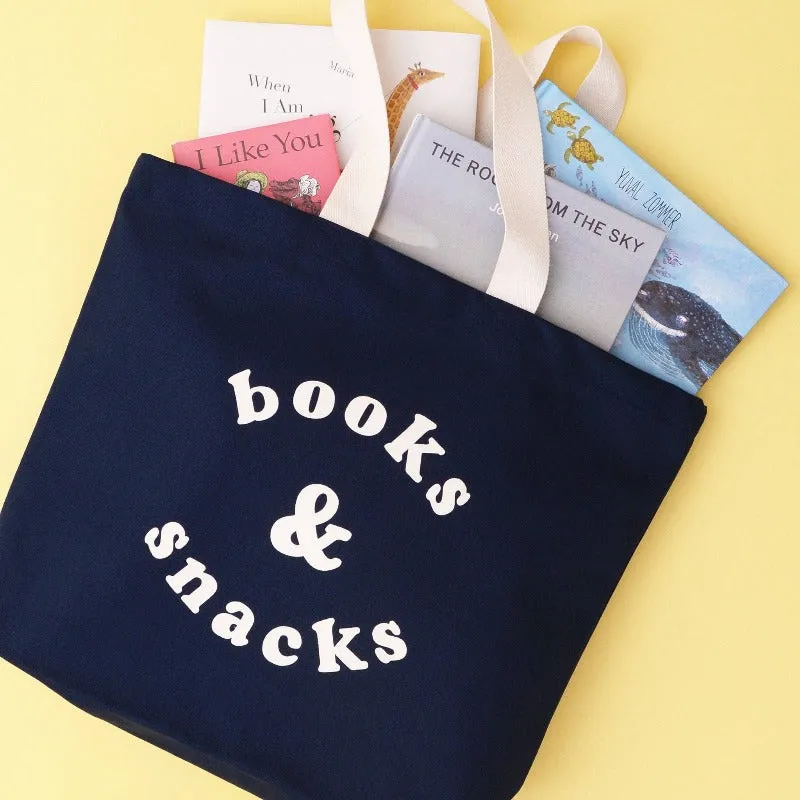 Books & Snacks - Midnight Blue Canvas Tote Bag