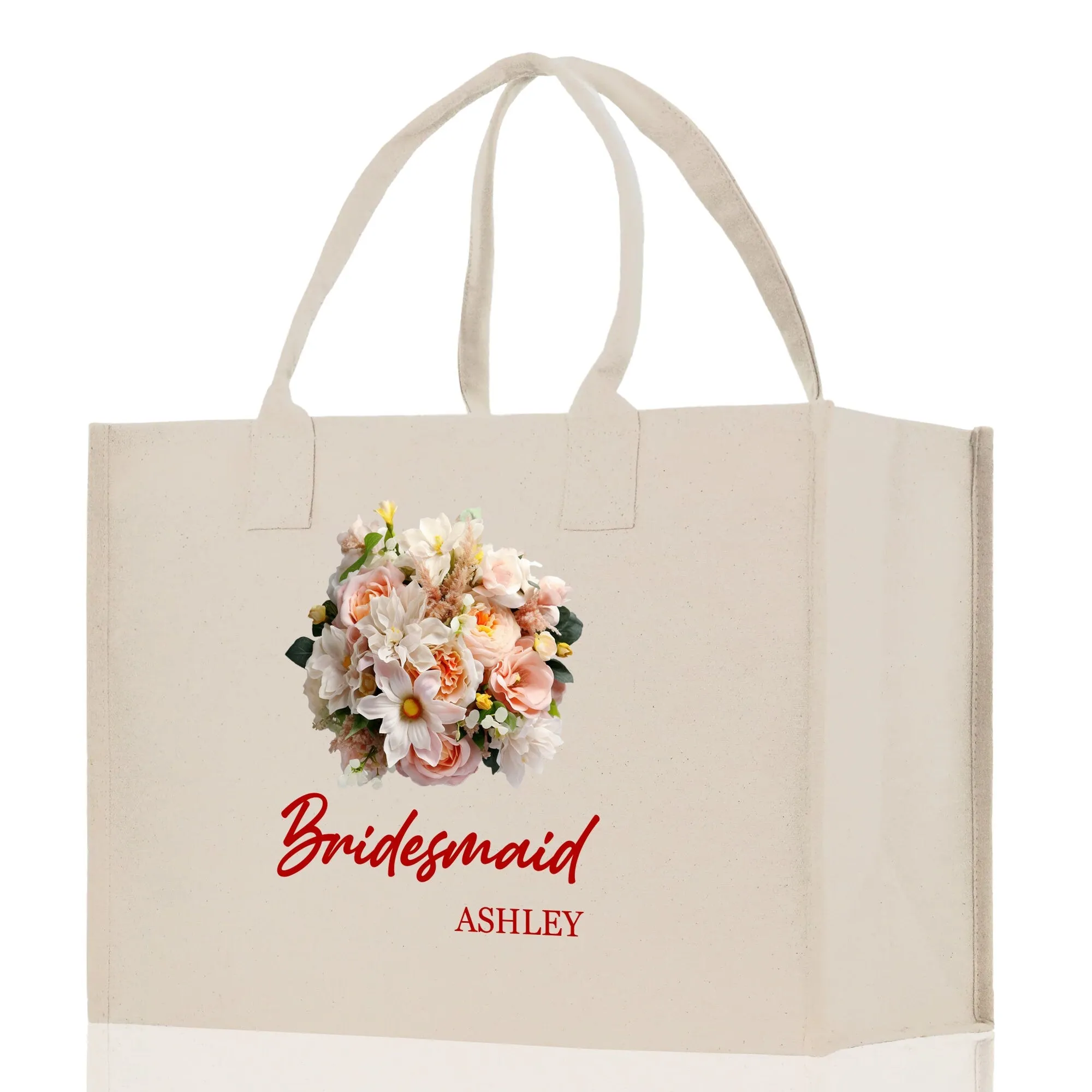 Bridesmaid Bouquet Colorful Flowers Bouquet Custom Name Cotton Canvas Tote Bag Bridal Chic Tote Bags Personalized Wedding Totes