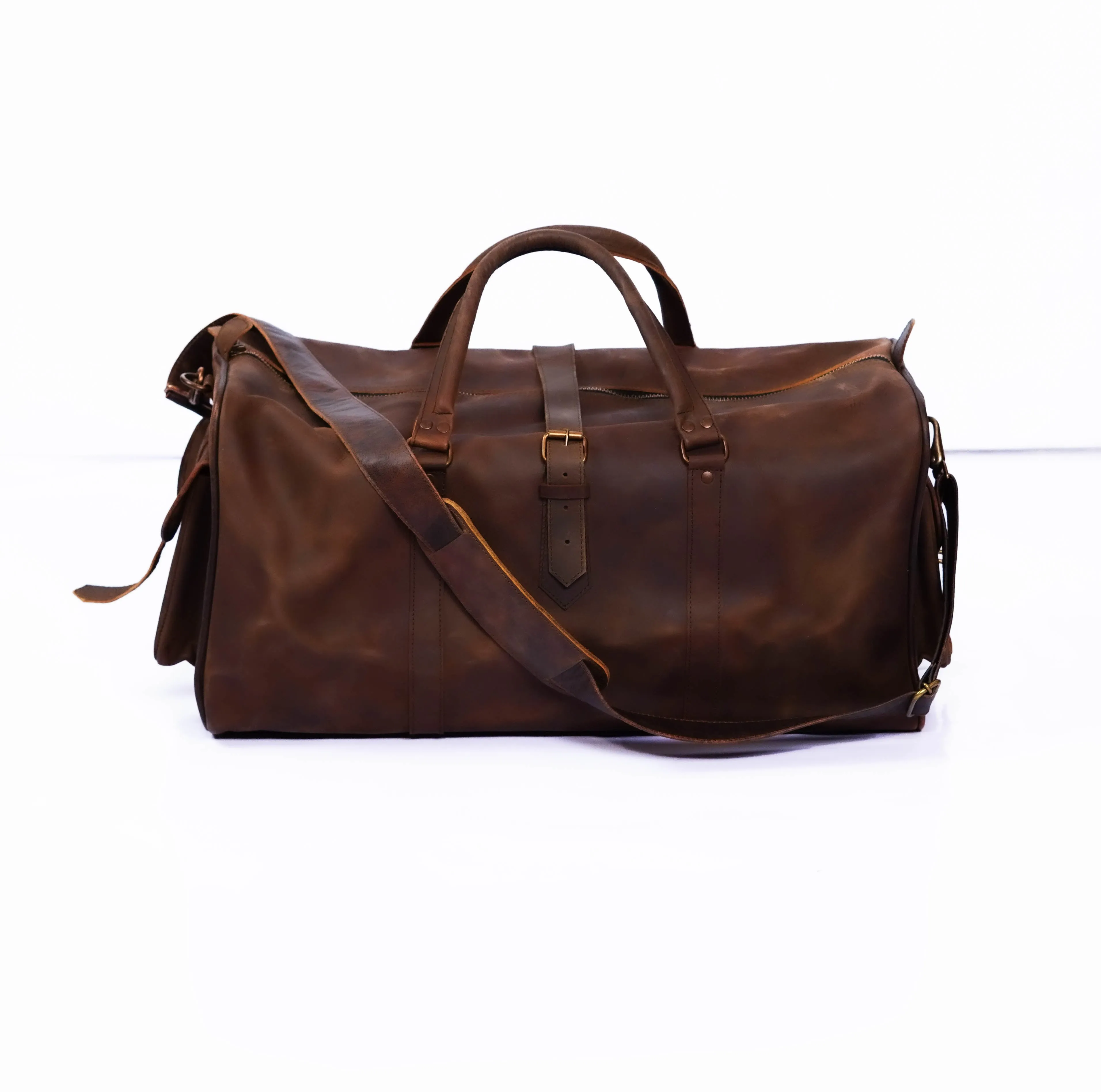 Brown Retro Real Leather Luggage Bag - Rome