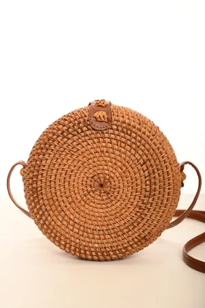 Brown Round Rattan Bag