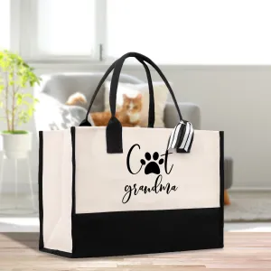 Cat Grandma Cotton Canvas Tote Bag Cat Lover Grandma Gift Bag Funny Grandma Gifts Cat Owner Tote Bag