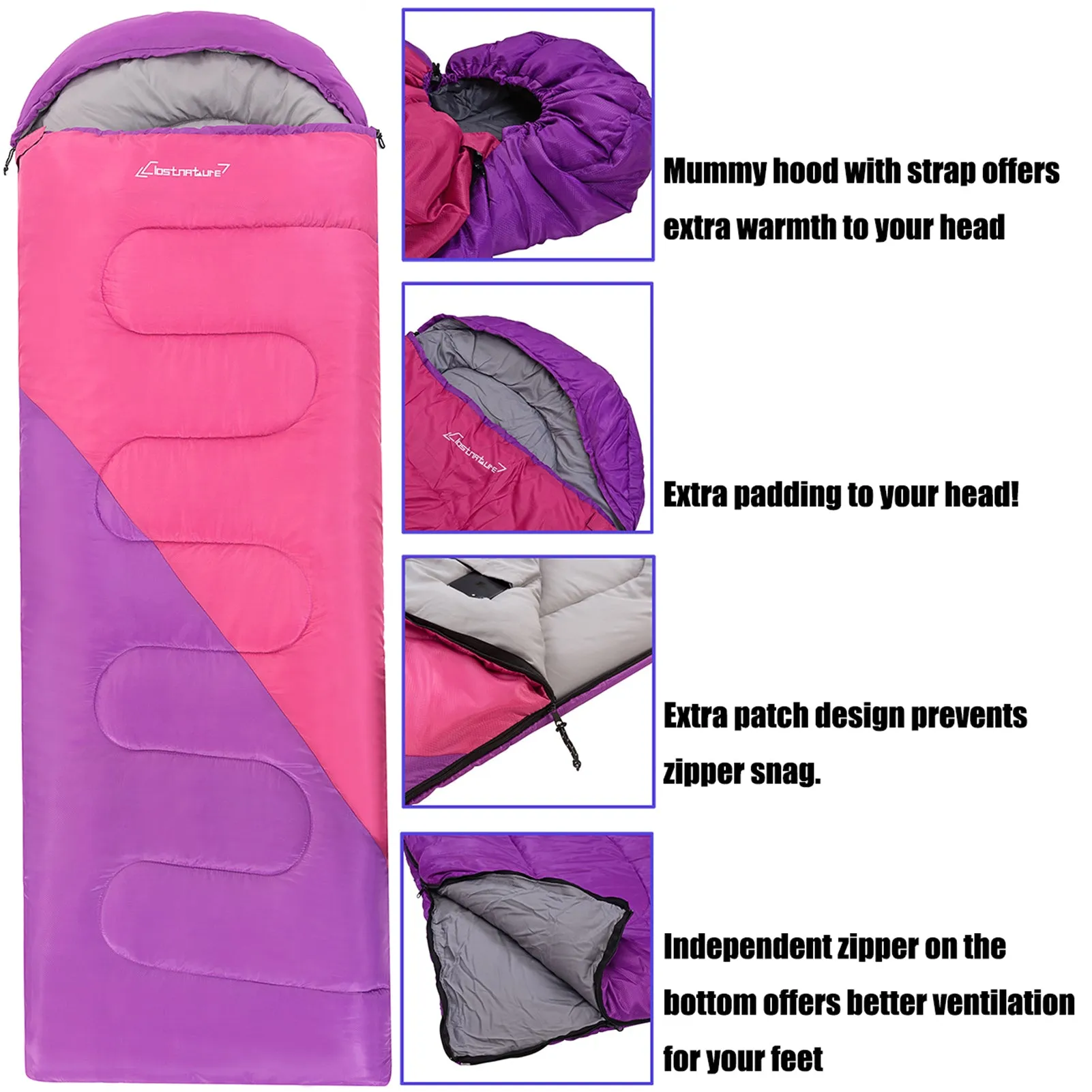 Clostnature Sleeping Bag for Adults and Kids - Compact Lightweight Sleeping Bag（Right zipper）