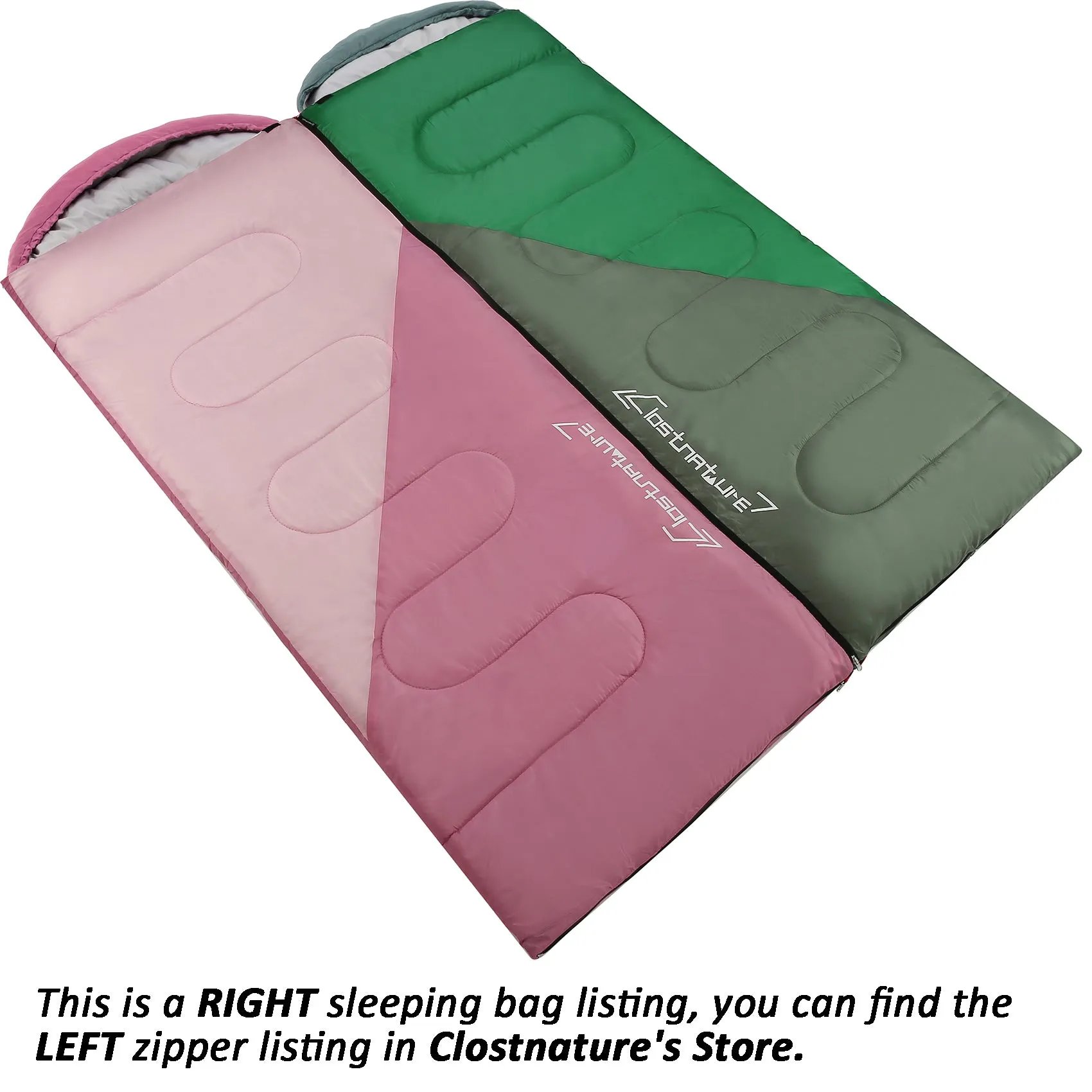 Clostnature Sleeping Bag for Adults and Kids - Compact Lightweight Sleeping Bag（Right zipper）