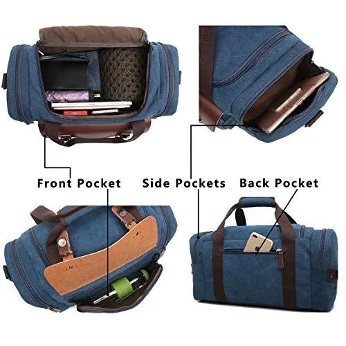 CrossLX™ Men's Canvas Travel Gym Duffle Weekend Bag w/ Leather Accent