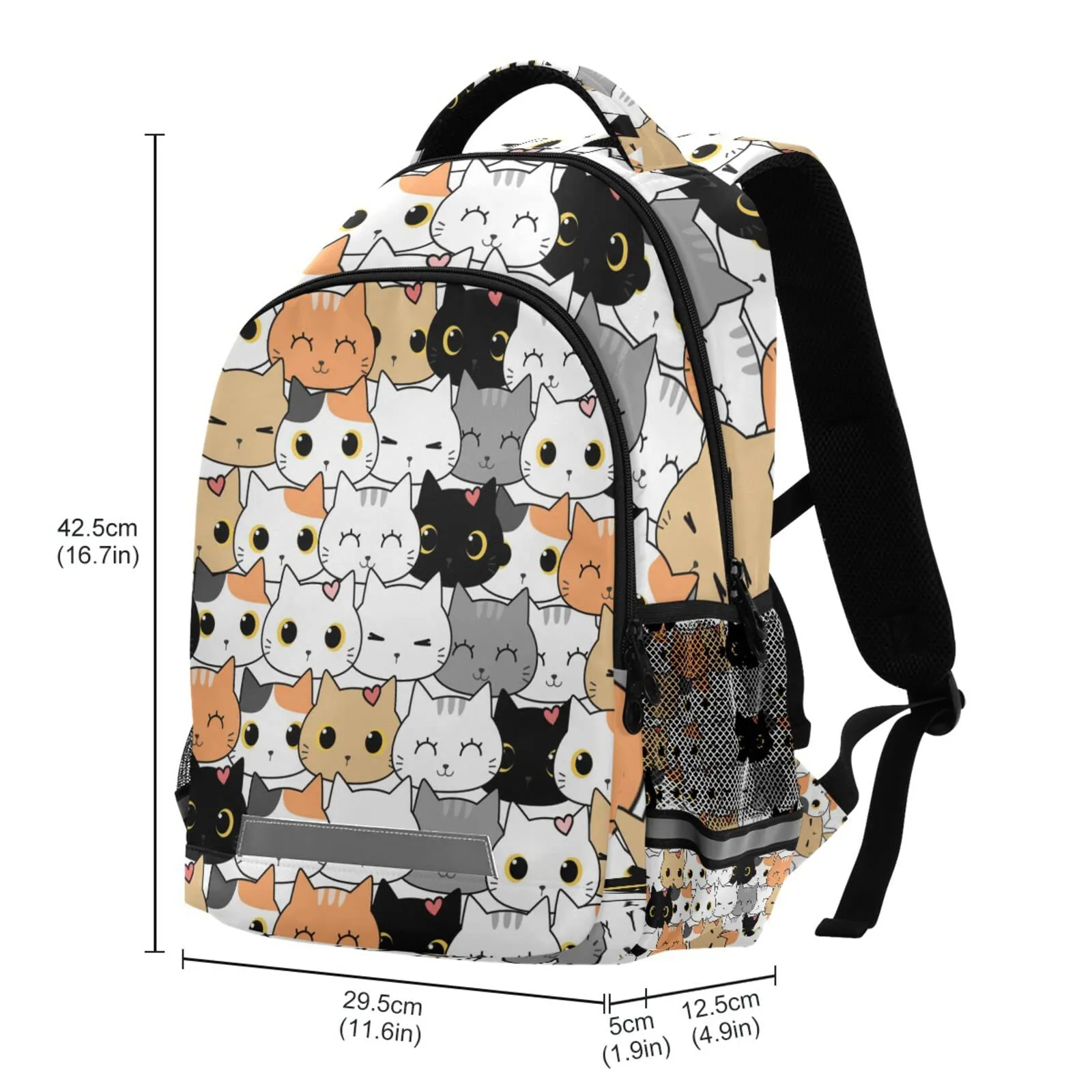 Cute Cat Portable Wide Shoulder Strap Backpack Lightweight Reflective Strip