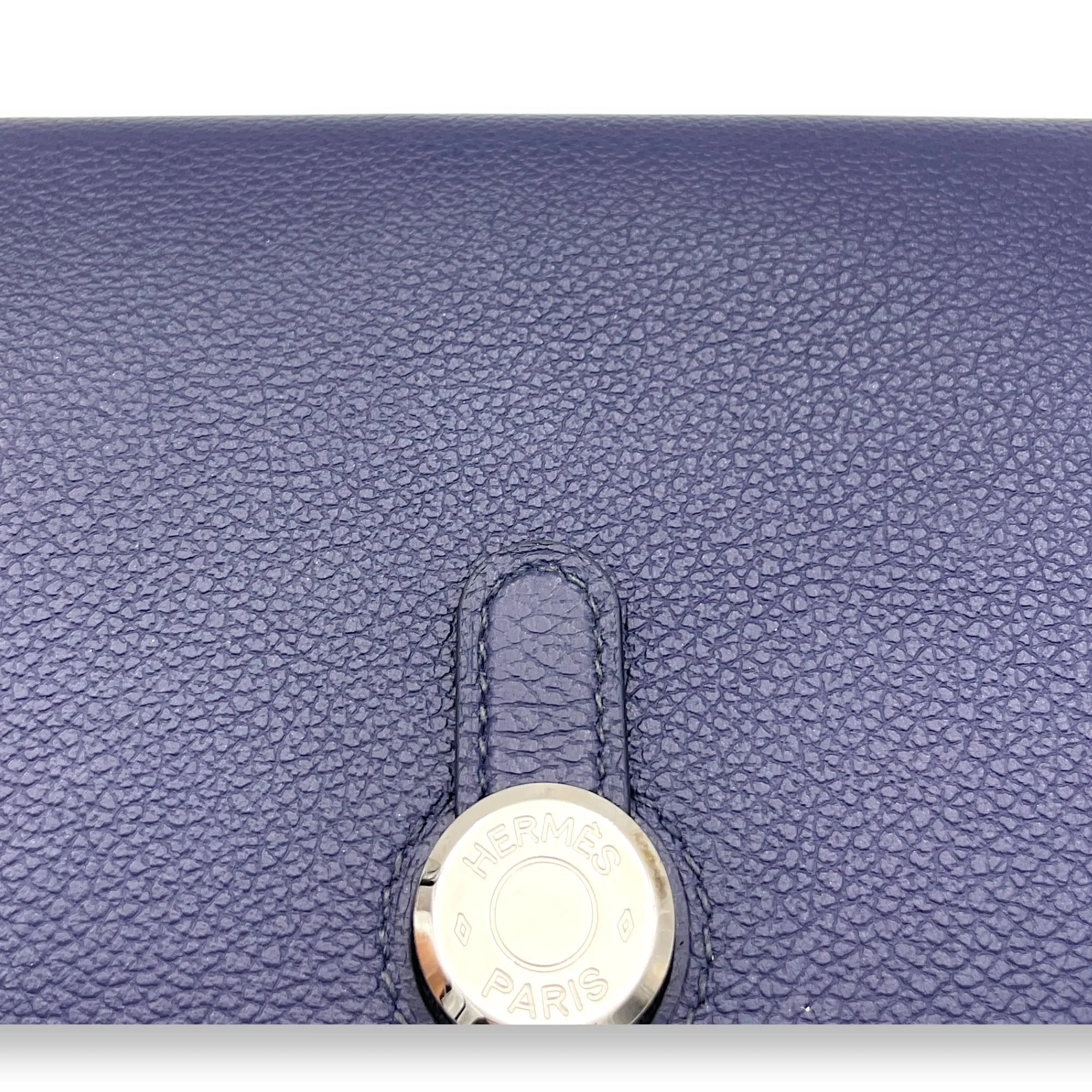 Dogon Compact Bleu Encre in Calfskin, Palladium hardware