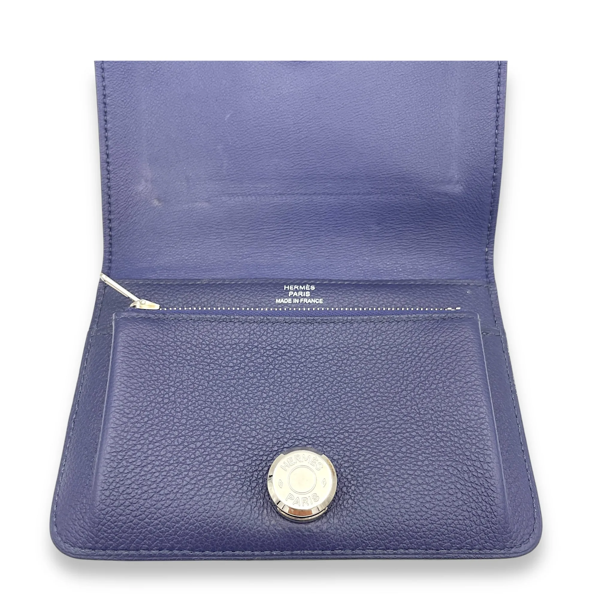 Dogon Compact Bleu Encre in Calfskin, Palladium hardware