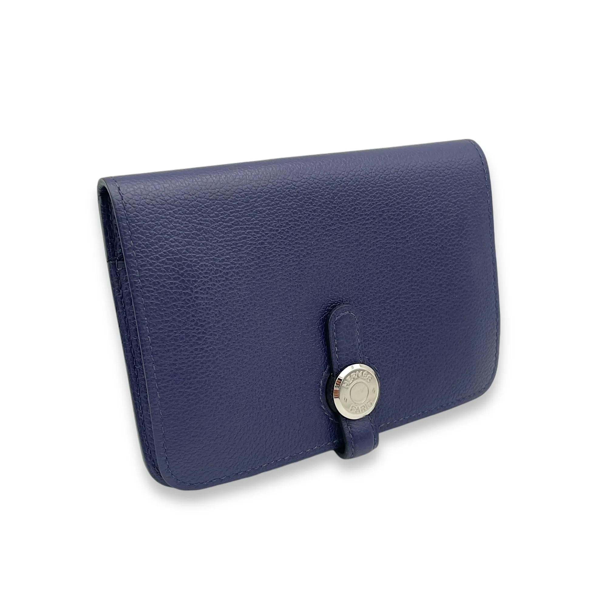 Dogon Compact Bleu Encre in Calfskin, Palladium hardware