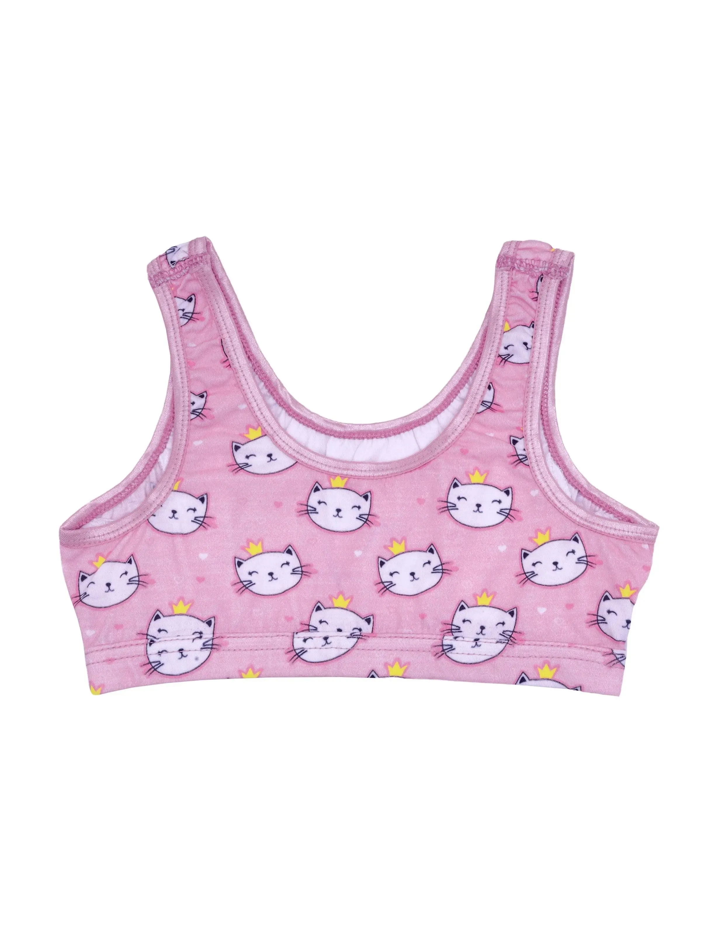 Double-Layer Broad Strap Cotton Sports Bra | Non-Padded Beginner Bra | Kitty Printed Bra