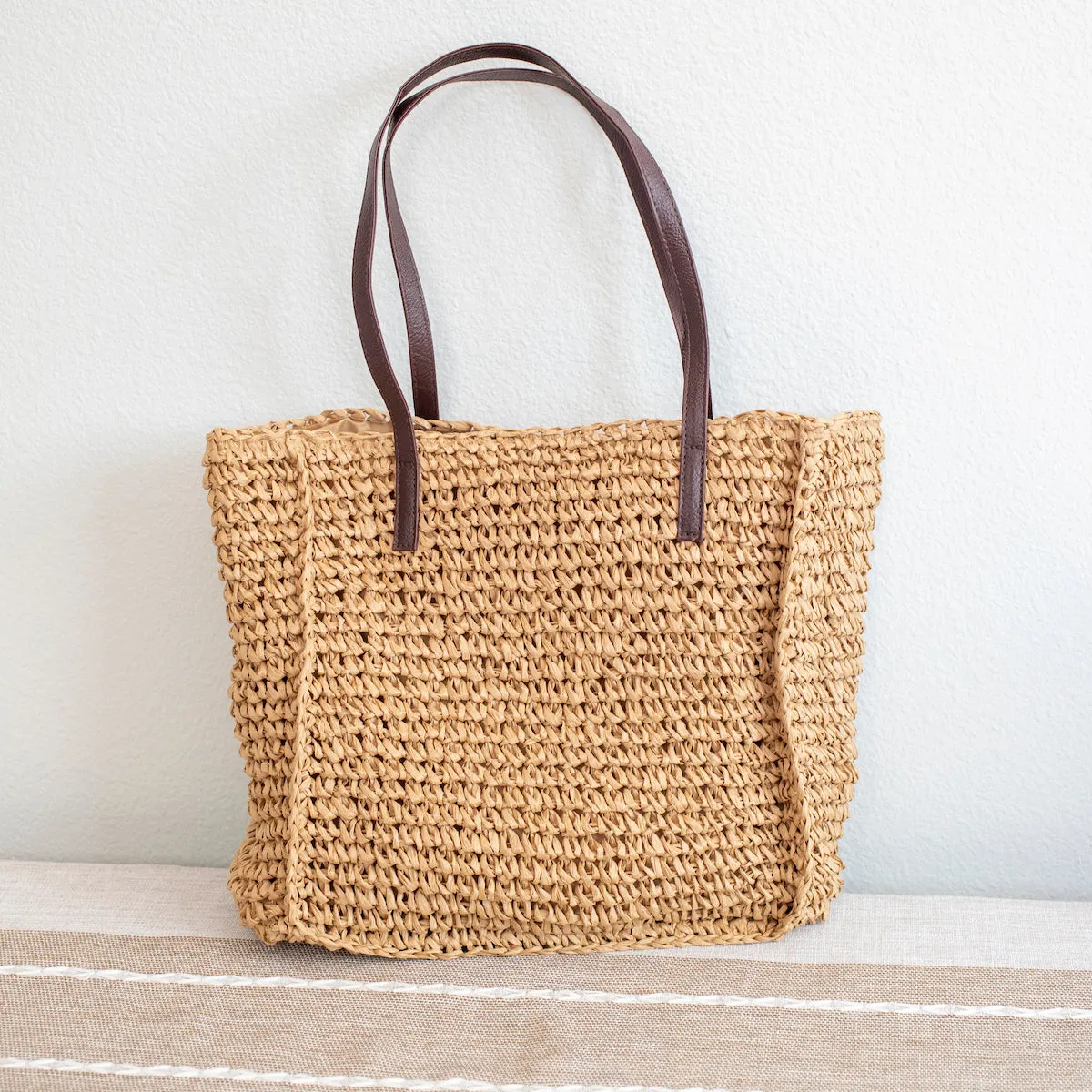 Elena Handbags Straw Woven Square Tote