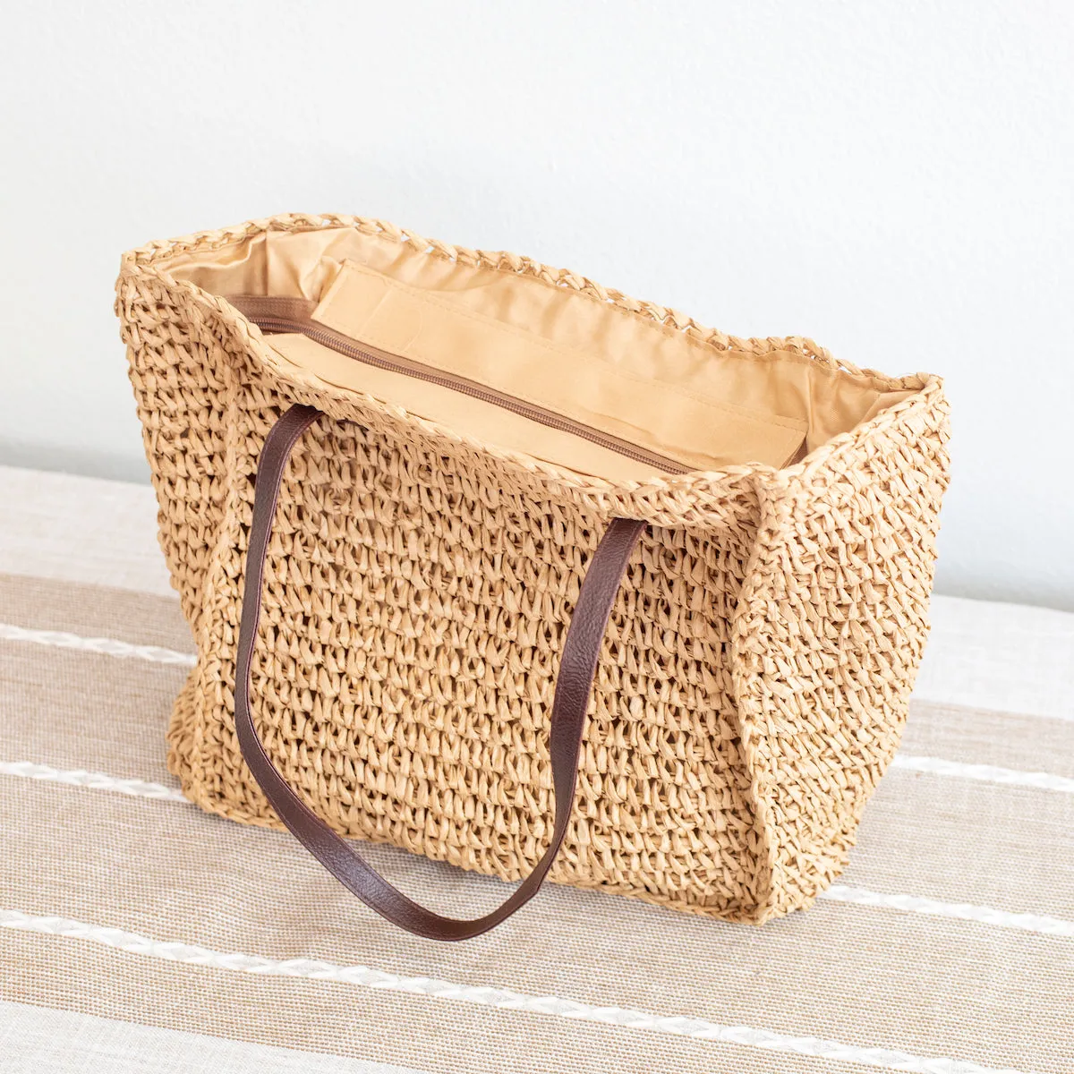 Elena Handbags Straw Woven Square Tote