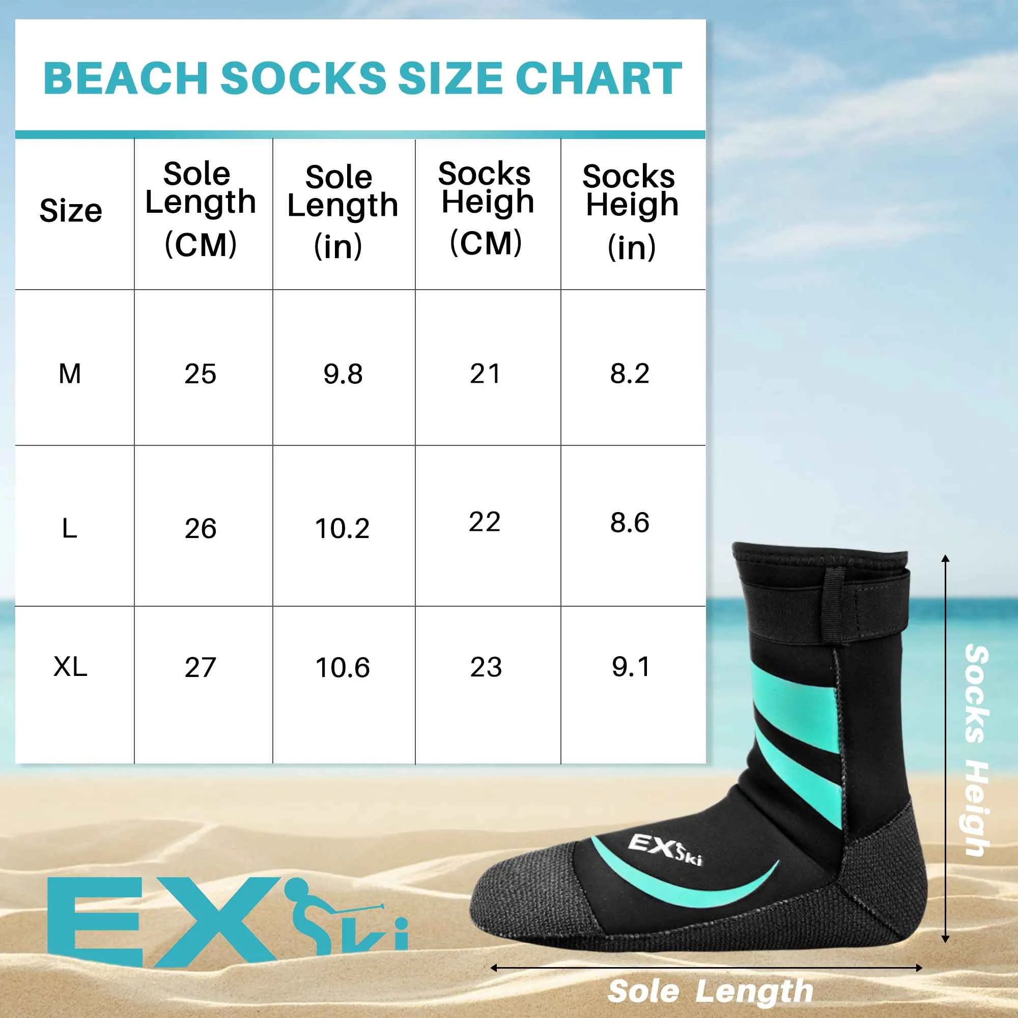 EXSki 3mm Neoprene Water Socks, Sandproof Durable Beach Volleyball Socks for Men Women