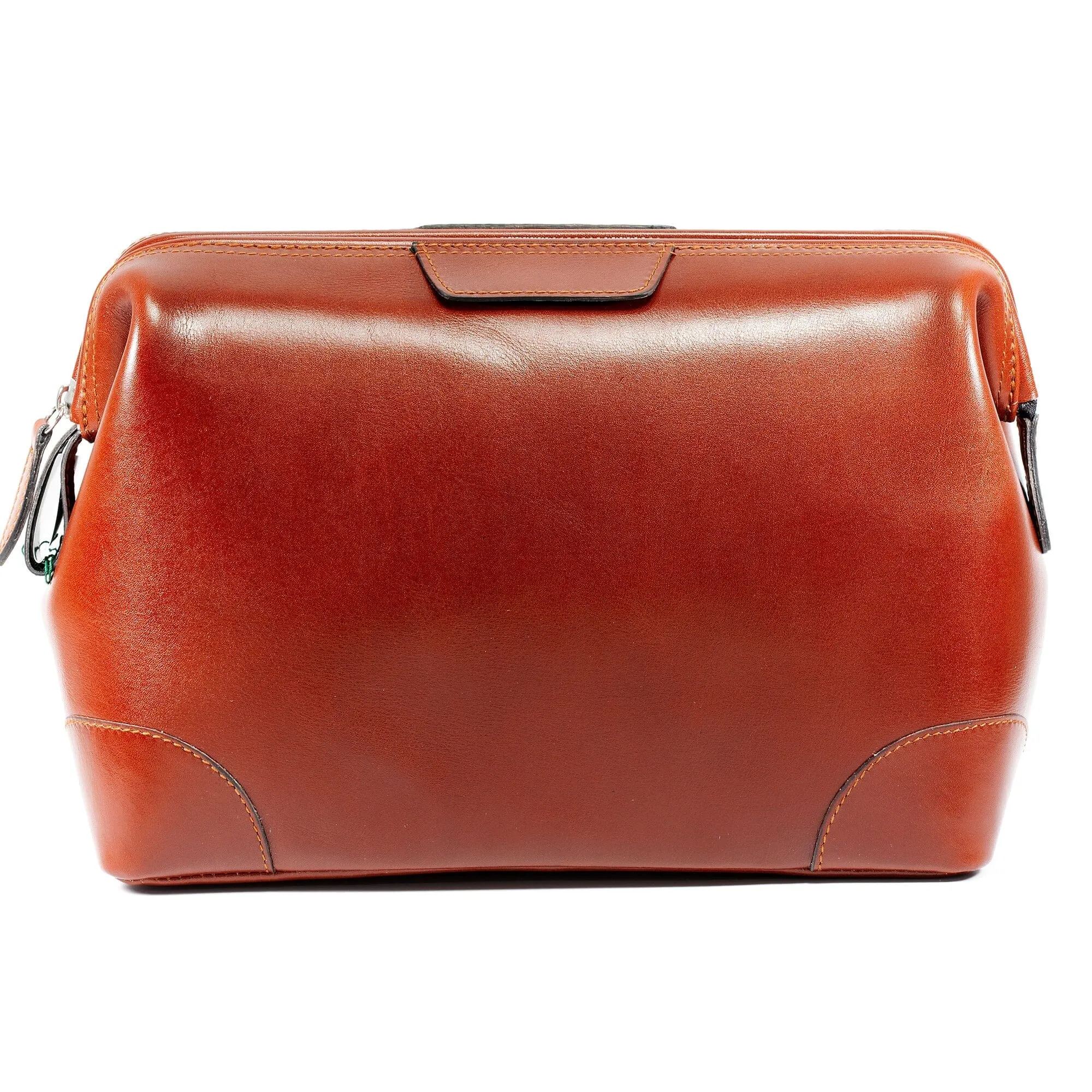 F. Hammann Leather Toiletry Bag with Metal Frame, Extra Large