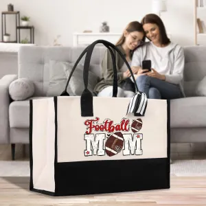 Football Mom Sports Cotton Canvas Tote Bag Gift for Football Mom Football Lover Mom Gift (FMTB1002)