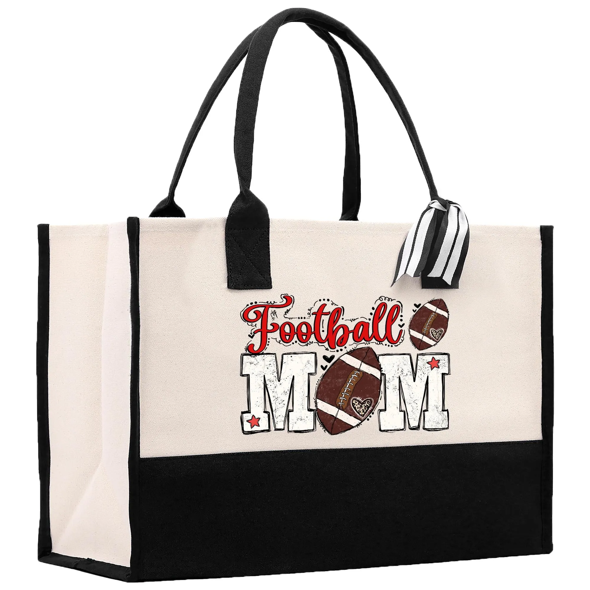 Football Mom Sports Cotton Canvas Tote Bag Gift for Football Mom Football Lover Mom Gift (FMTB1002)