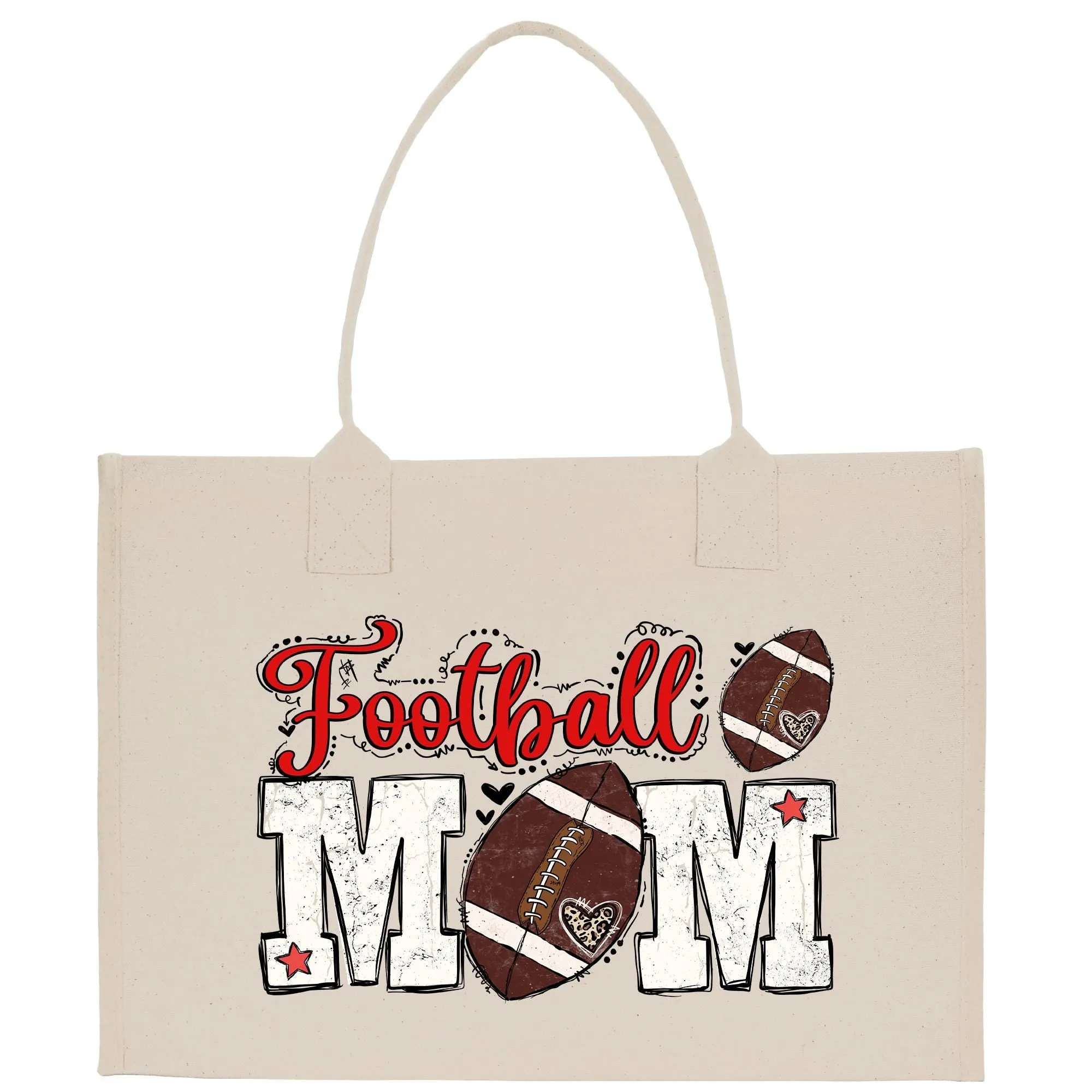 Football Mom Sports Cotton Canvas Tote Bag Gift for Football Mom Football Lover Mom Gift (FMTB1003)