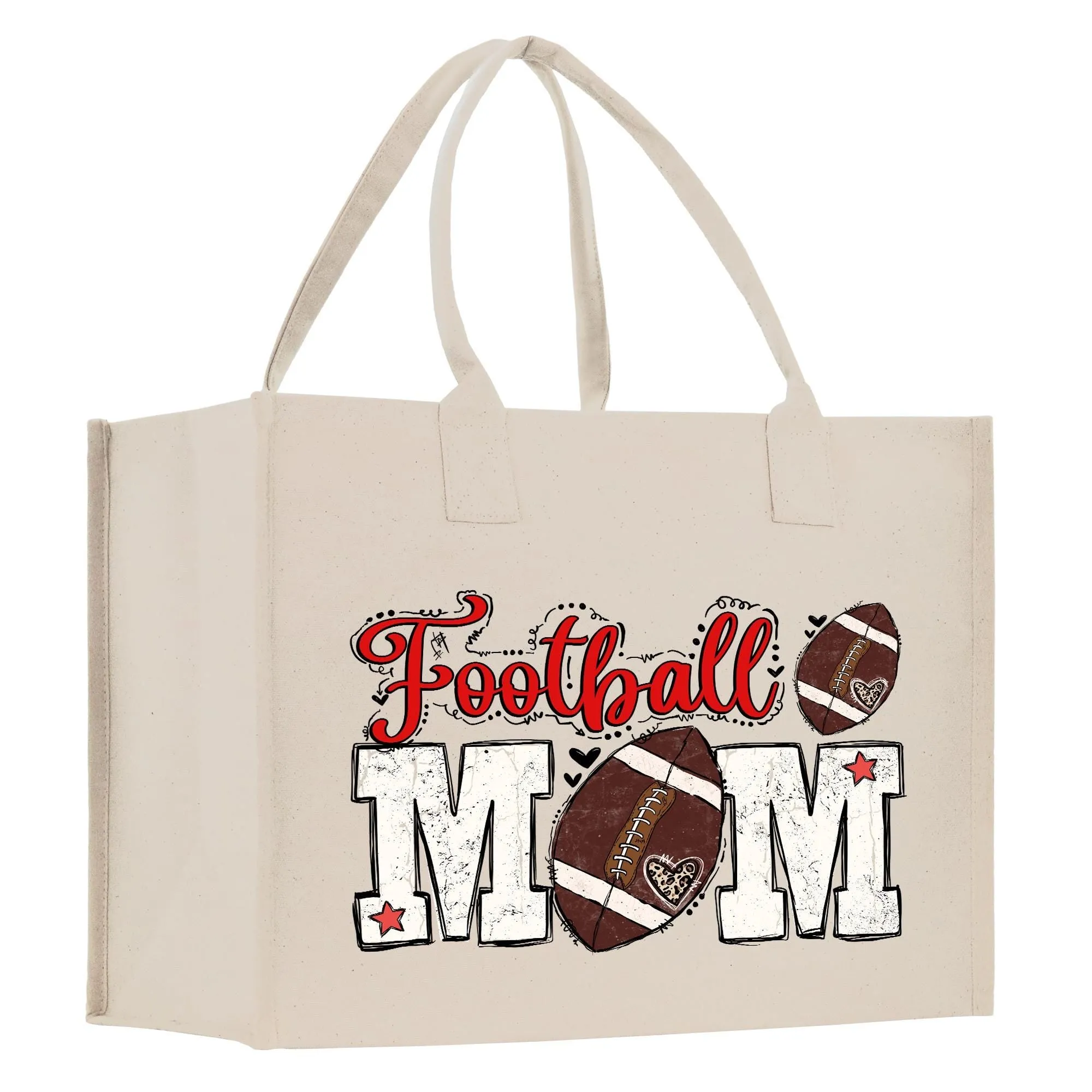 Football Mom Sports Cotton Canvas Tote Bag Gift for Football Mom Football Lover Mom Gift (FMTB1003)