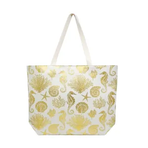 Gold Foil Sea Life Tote Beach Bag