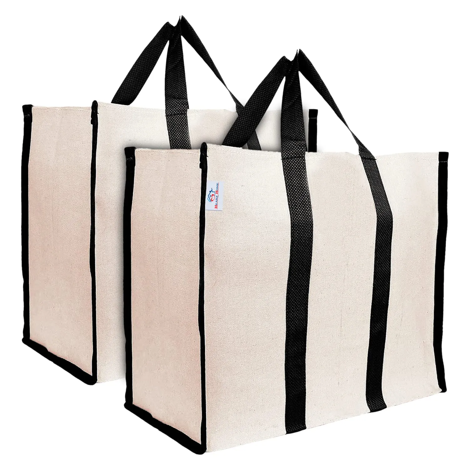 Heart Home Canvas Shopping Bags/Grocery Bag for Carry Grocery, Fruits, Vegetable with Handles Pack of 2 (Black) 54HH4014.