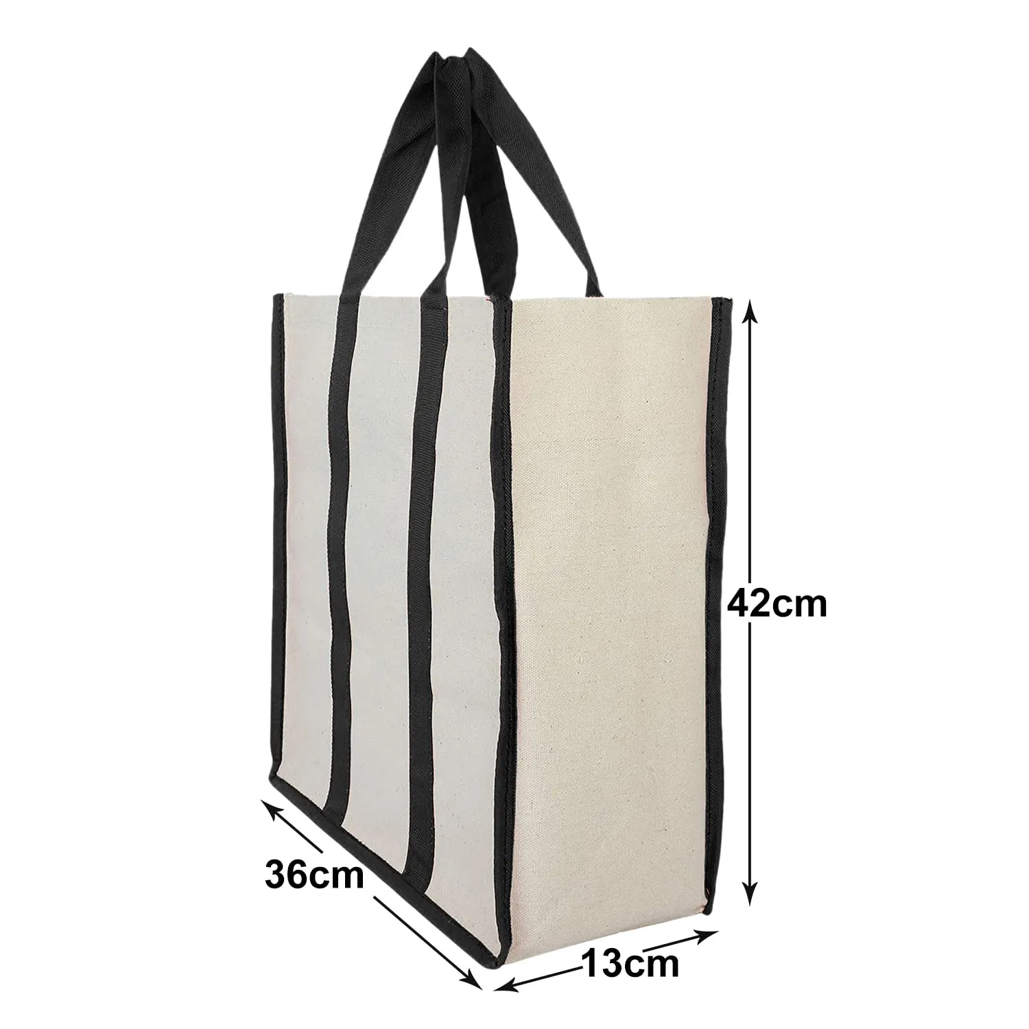 Heart Home Canvas Shopping Bags/Grocery Bag for Carry Grocery, Fruits, Vegetable with Handles Pack of 2 (Black) 54HH4014.