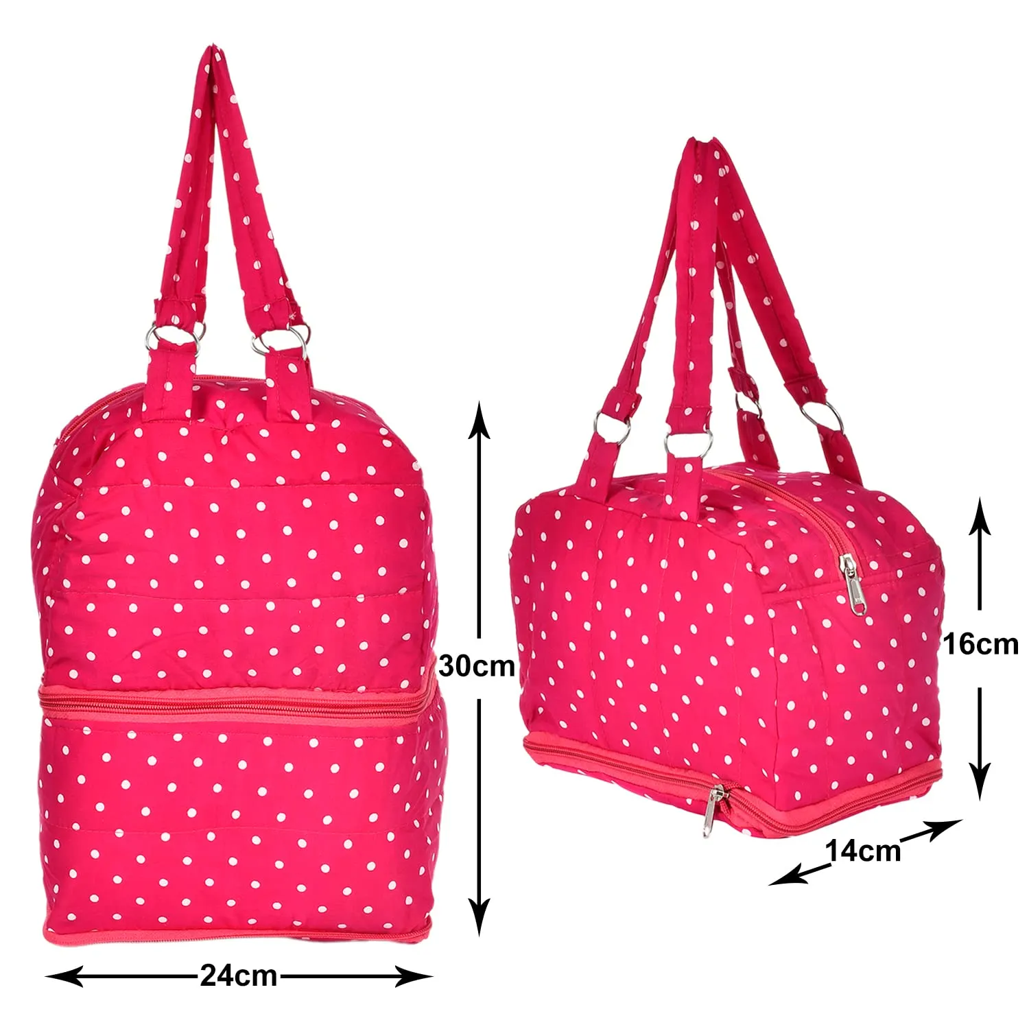 Heart Home Dot Printed Everday Use Women Bag for Travel: Shopping: School: Work- Pack of 2 (Pink)-50HH01146