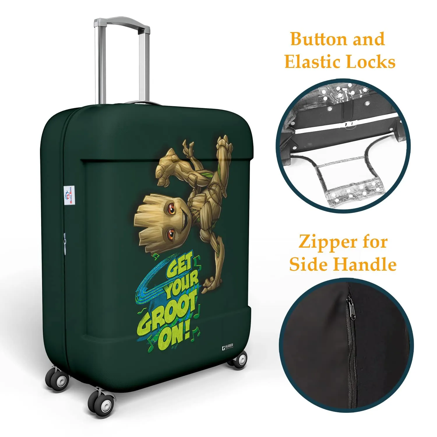 Heart Home Marvel I Am Groot Luggage Cover|Polyester Travel Suitcase Cover|Washable|Stretchable Suitcase Protector|26-30 Inch|Large (Green)