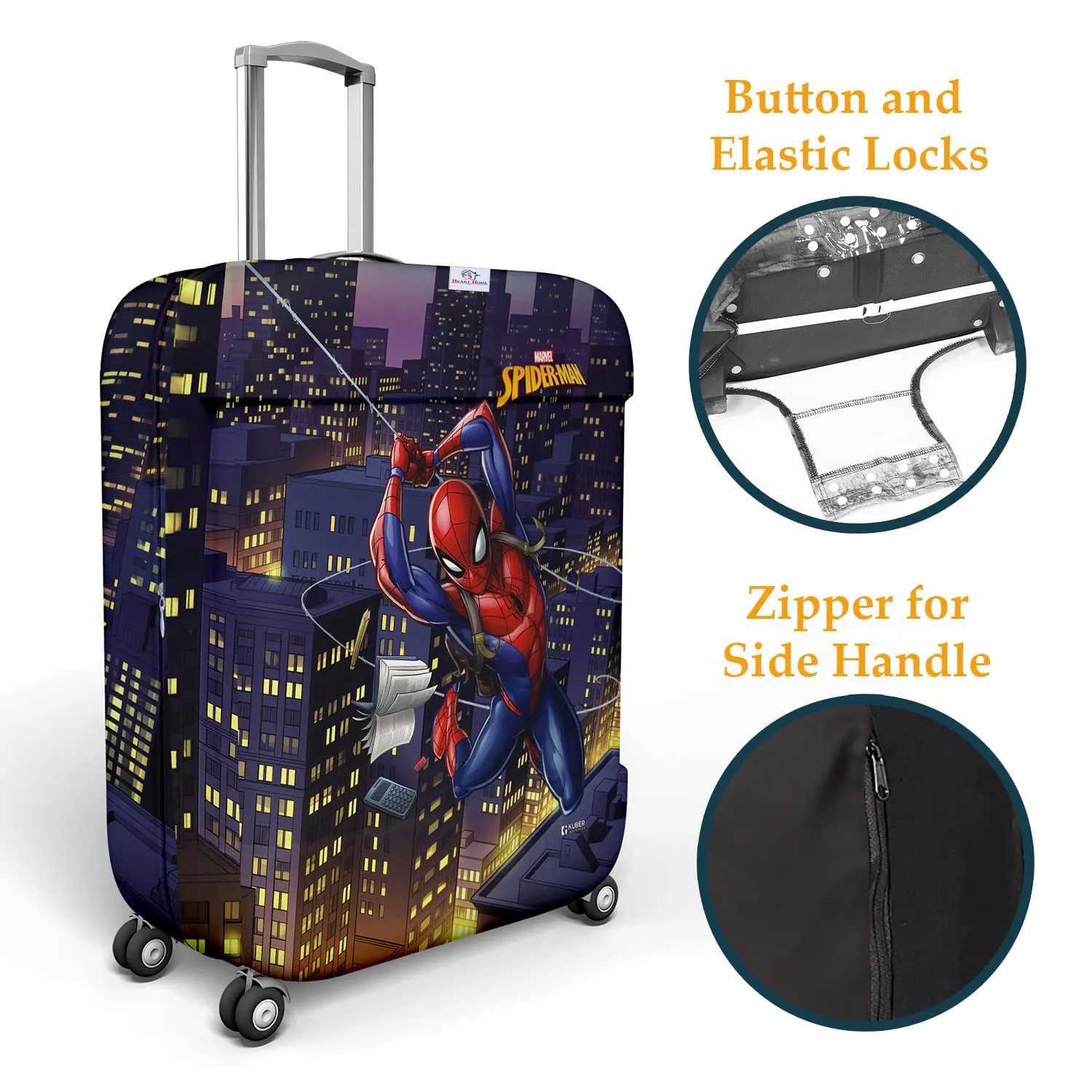 Heart Home Marvel Spiderman Luggage Cover|Polyester Travel Suitcase Cover|Washable|Stretchable Suitcase Protector|26-30 Inch|Large (Multicolor)