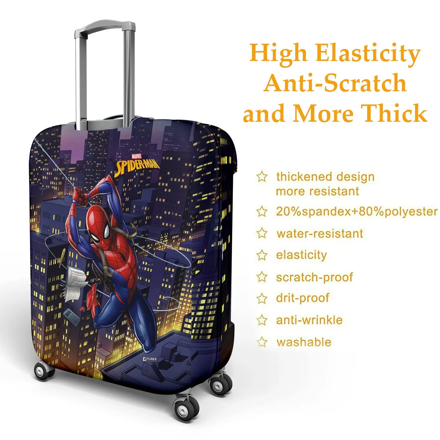 Heart Home Marvel Spiderman Luggage Cover|Polyester Travel Suitcase Cover|Washable|Stretchable Suitcase Protector|26-30 Inch|Large (Multicolor)