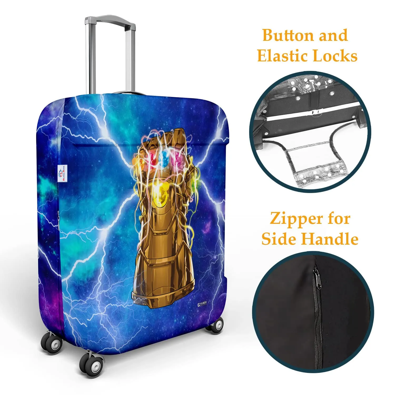 Heart Home Marvel The Infinity Gauntlet Luggage Cover|Polyester Travel Suitcase Cover|Washable|Stretchable Suitcase Protector|22-26 Inch|Medium (Sky Blue)