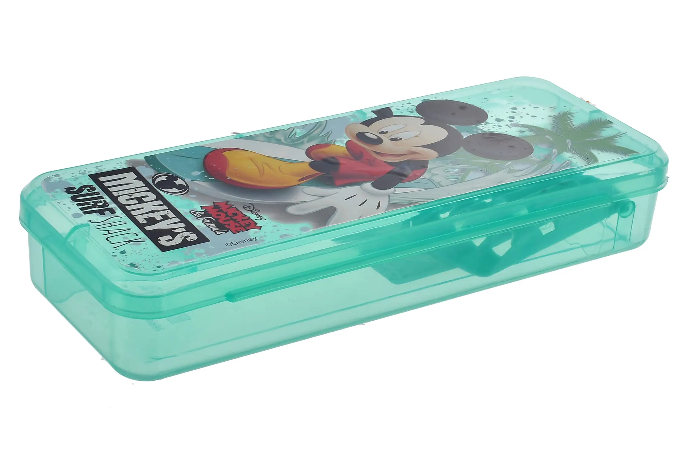 Heart Home Micky Mouse Printed Tranasparent Plastic Pencil Box Mini Organizer Storage Box for Kids (Green)