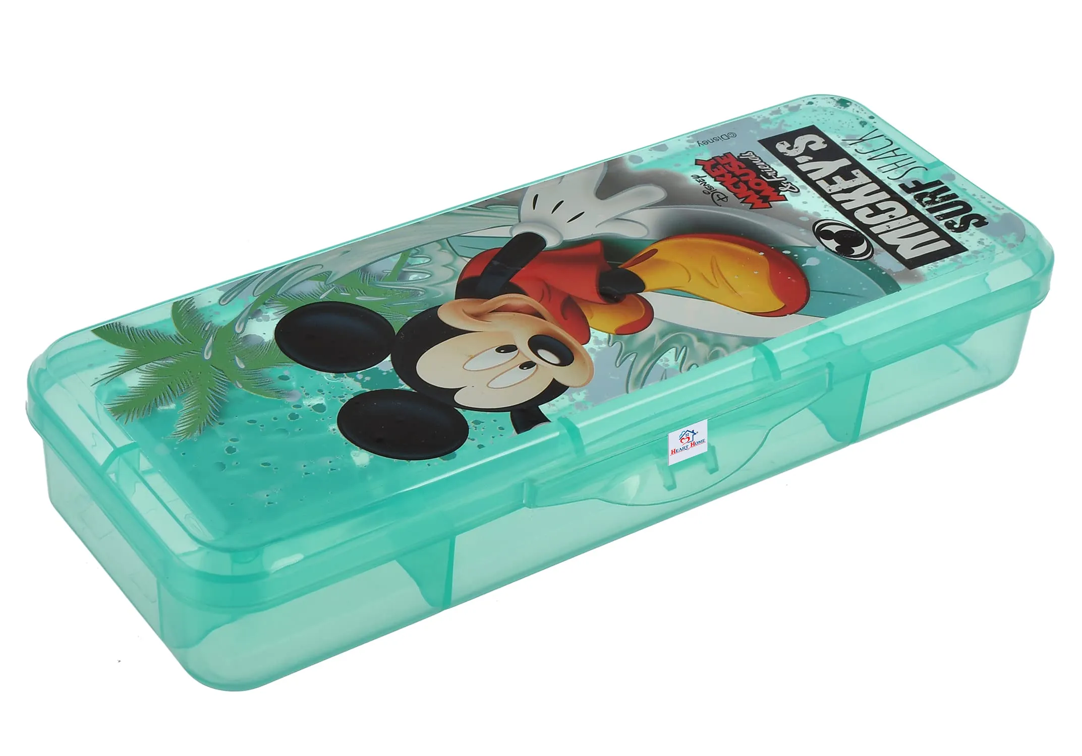 Heart Home Micky Mouse Printed Tranasparent Plastic Pencil Box Mini Organizer Storage Box for Kids (Green)