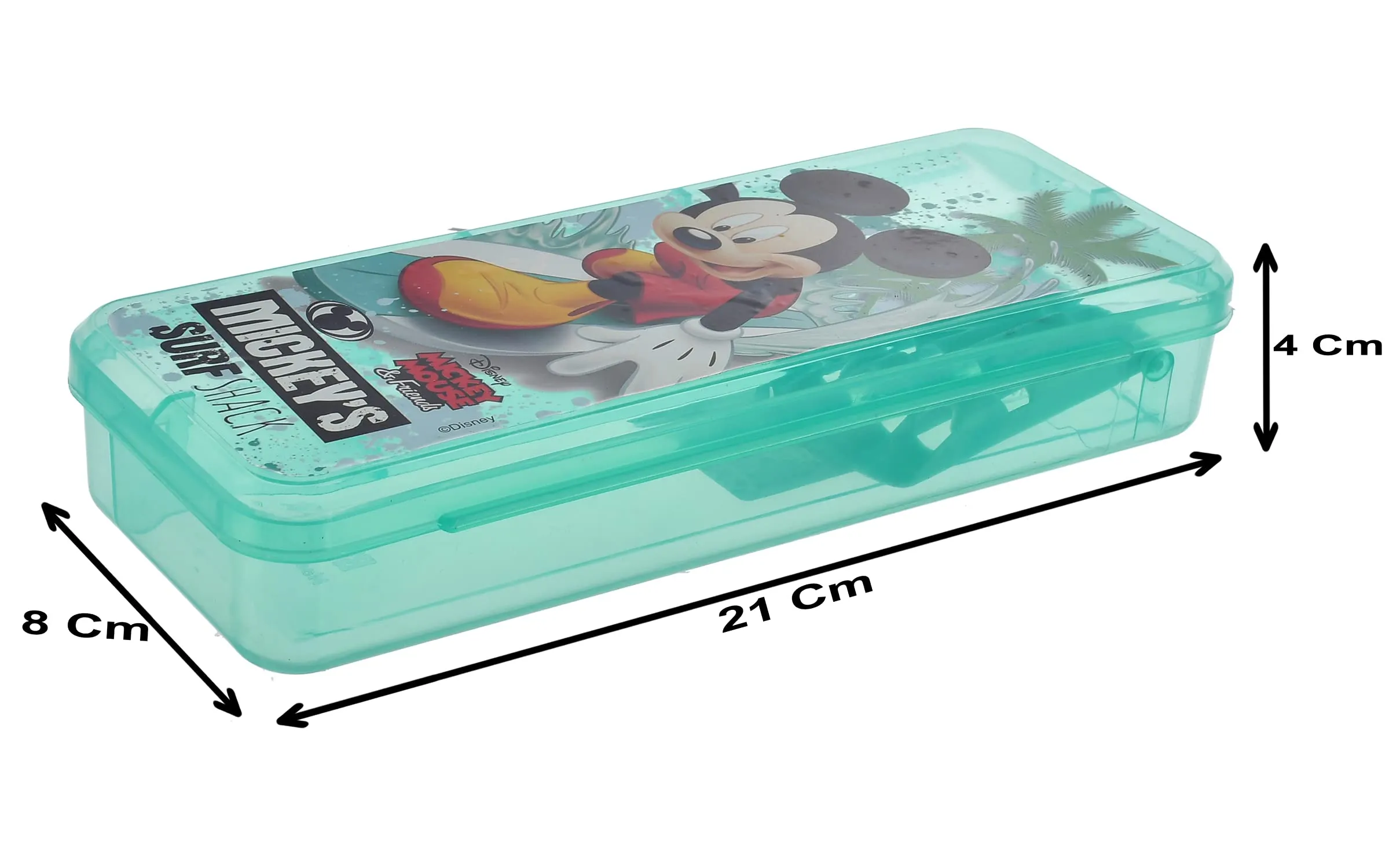 Heart Home Micky Mouse Printed Tranasparent Plastic Pencil Box Mini Organizer Storage Box for Kids (Green)